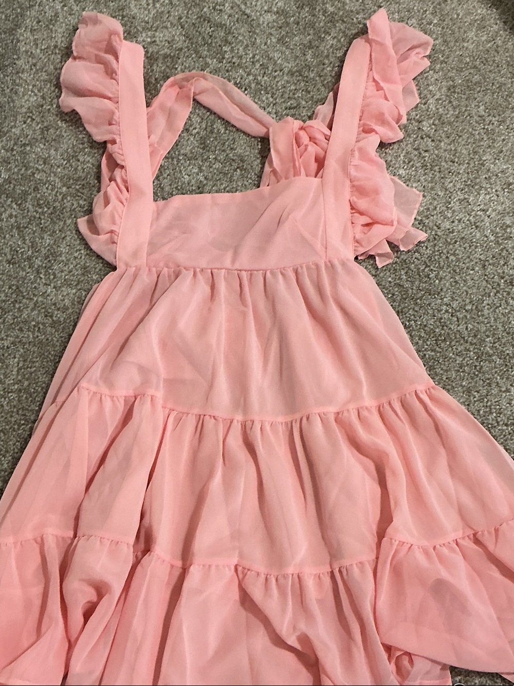 Girls Pink Ruffle-Tiered Sundress with Flutter Straps